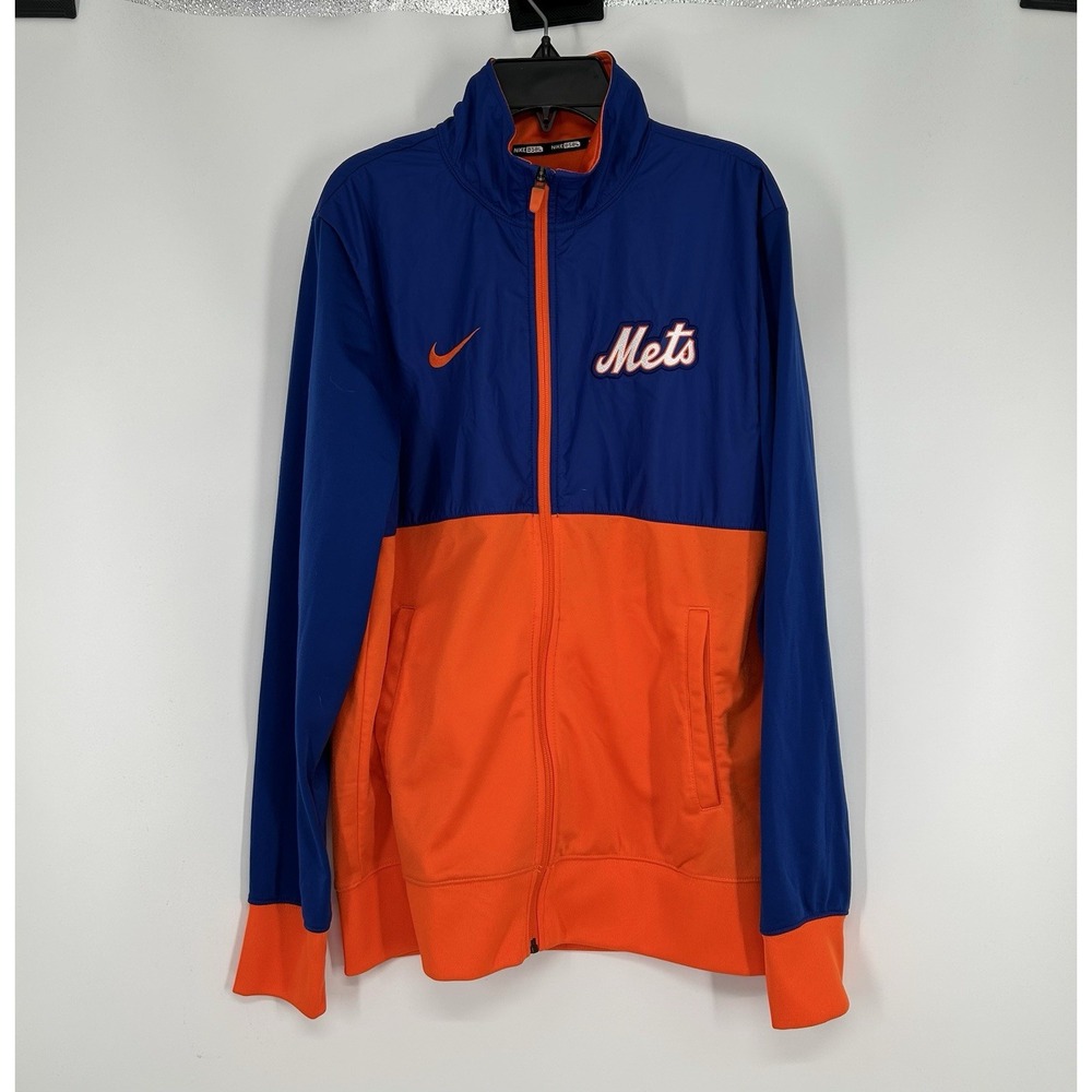 New York Mets Nike Jacket Full Zip Up Orange Sweatshirt Lightweight Mens Small‎